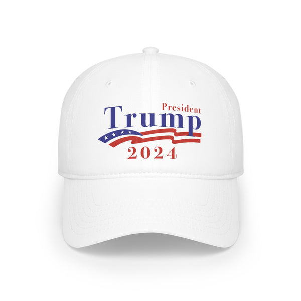 President Trump 2024 With Wavy Flag Low Profile Baseball Cap