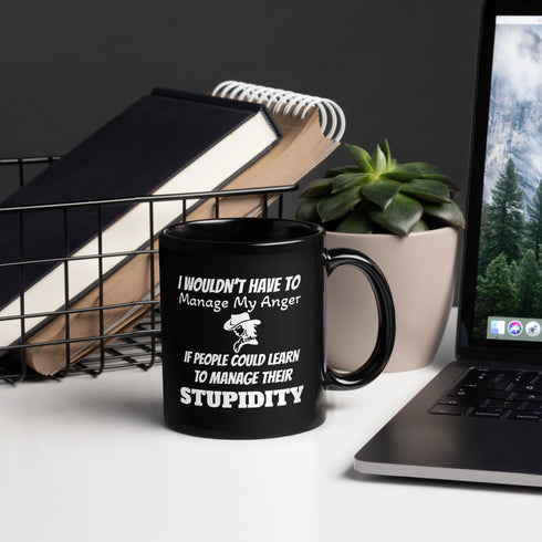 Manage Anger Cowgirls Black Glossy Mugs