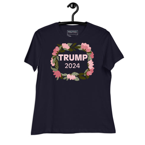 TRUMP 2024 Pink Floral Women's Relaxed T-Shirt