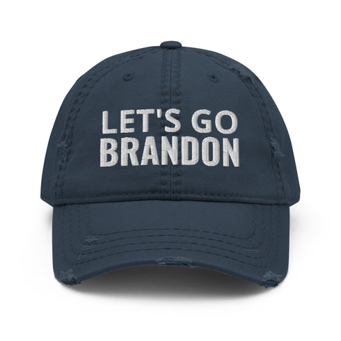 LET'S GO BRANDON White Thread Distressed Dad Hat