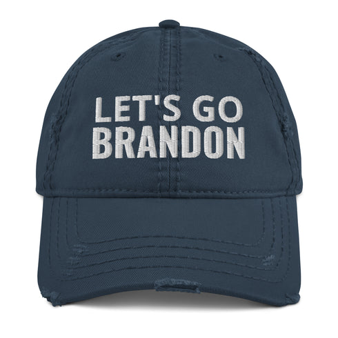 LET'S GO BRANDON White Thread Distressed Dad Hat
