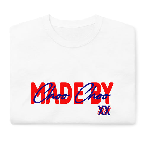 Made By Choo Choo XXOO Red/Navy Sleeve URL Inside Label Classic Mens Short Sleeve T-Shirt