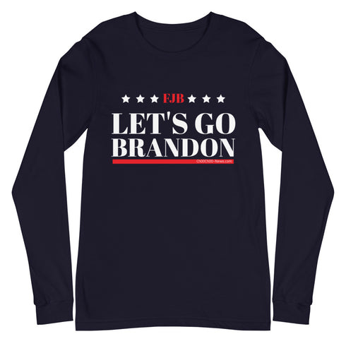 LET'S GO BRANDON FJB (White/Red) MBCC Label Unisex Long Sleeve Navy Tee