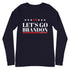 LET'S GO BRANDON FJB (White/Red) MBCC Label Unisex Long Sleeve Navy Tee