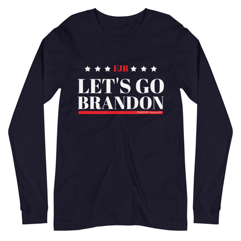 LET'S GO BRANDON FJB (White/Red) MBCC Label Unisex Long Sleeve Navy Tee