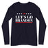LET'S GO BRANDON FJB (White/Red) MBCC Label Unisex Long Sleeve Navy Tee