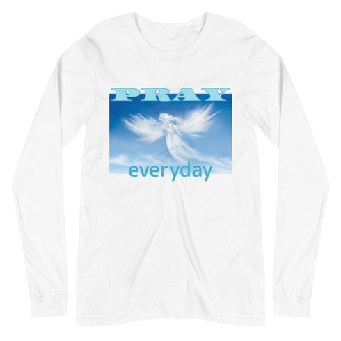 PRAY everyday with Angel White Unisex Long Sleeve Tee