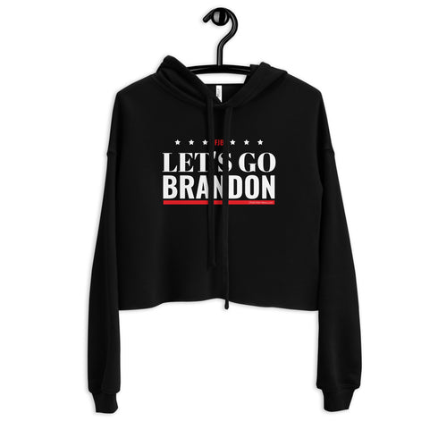 LET'S GO BRANDON White FJB Red Crop Black Hoodie
